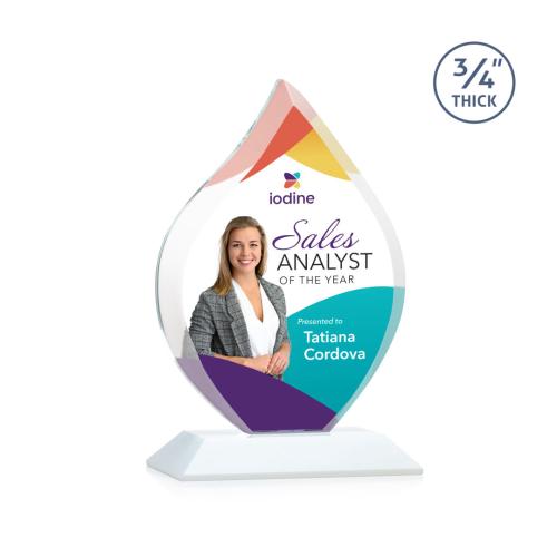 Corporate Awards - Crystal Awards - Crystal Flame Awards - Worthington Full Color White Flame Crystal Award