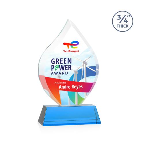 Corporate Awards - Crystal Awards - Crystal Flame Awards - Worthington Full Color Sky Blue on Newhaven Flame Crystal Award