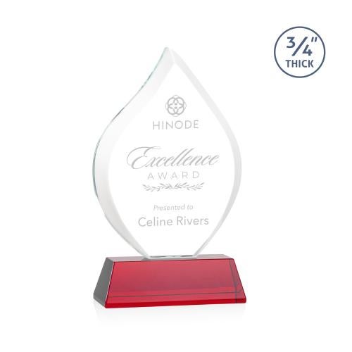 Corporate Awards - Crystal Awards - Colored Crystal - Red Crystal Awards - Worthington Red on Newhaven Base Flame Crystal Award