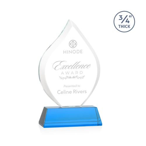 Corporate Awards - Crystal Awards - Crystal Flame Awards - Worthington Sky Blue on Newhaven Base Flame Crystal Award