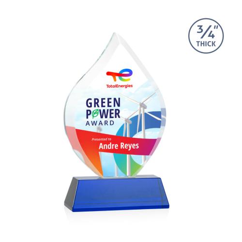 Corporate Awards - Crystal Awards - Crystal Flame Awards - Worthington Full Color Blue on Newhaven Flame Crystal Award