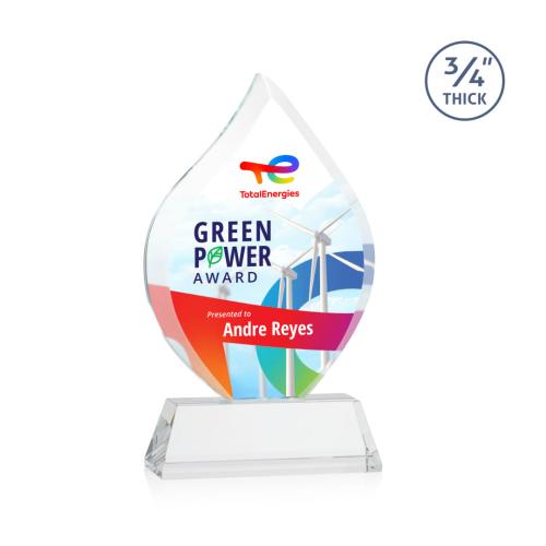 Corporate Awards - Crystal Awards - Crystal Flame Awards - Worthington Full Color Clear on Newhaven Flame Crystal Award