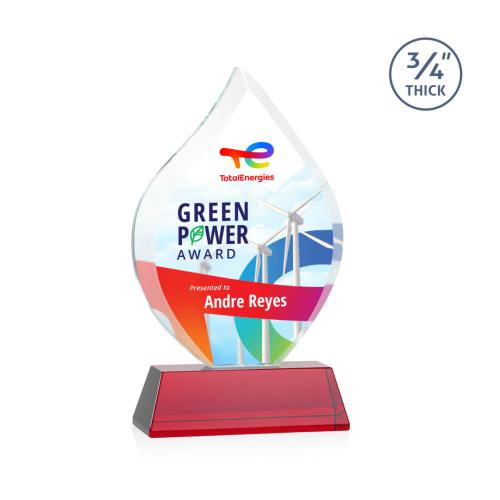 Corporate Awards - Crystal Awards - Colored Crystal - Red Crystal Awards - Worthington Full Color Red on Newhaven Flame Crystal Award