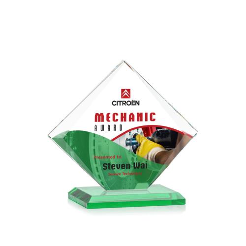 Corporate Awards - Glass Awards - Colored Glass Awards - Griffith Full Color Green Crystal Award