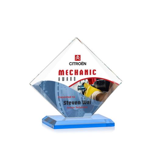 Corporate Awards - Glass Awards - Colored Glass Awards - Griffith Full Color Sky Blue Crystal Award
