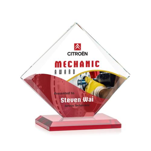 Corporate Awards - Crystal Awards - Colored Crystal - Red Crystal Awards - Griffith Full Color Red Crystal Award