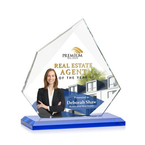 Corporate Awards - Glass Awards - Colored Glass Awards - Lexus Full Color Blue Peak Crystal Award