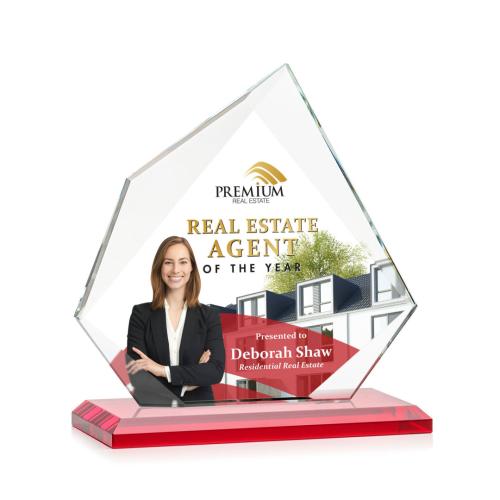 Corporate Awards - Crystal Awards - Colored Crystal - Red Crystal Awards - Lexus Full Color Red Peak Crystal Award