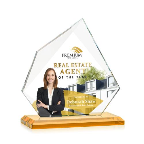 Corporate Awards - Glass Awards - Colored Glass Awards - Lexus Full Color Amber Peak Crystal Award