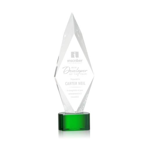 Corporate Awards - Glass Awards - Colored Glass Awards - Manilow Green on Paragon Base Crystal Award