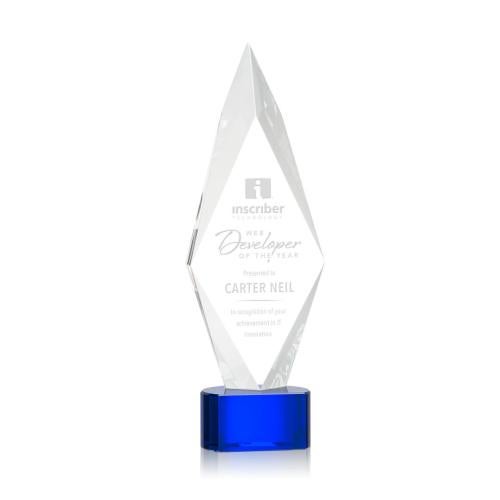 Corporate Awards - Glass Awards - Colored Glass Awards - Manilow Blue on Paragon Base Crystal Award
