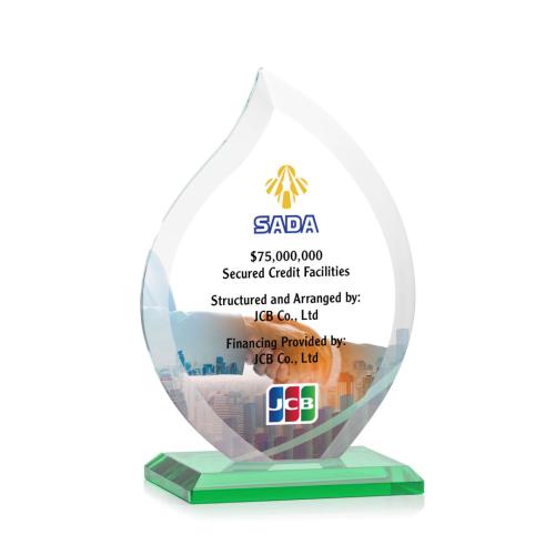 Corporate Awards - Crystal Awards - Crystal Flame Awards - Nestor Full Color Green Flame Crystal Award