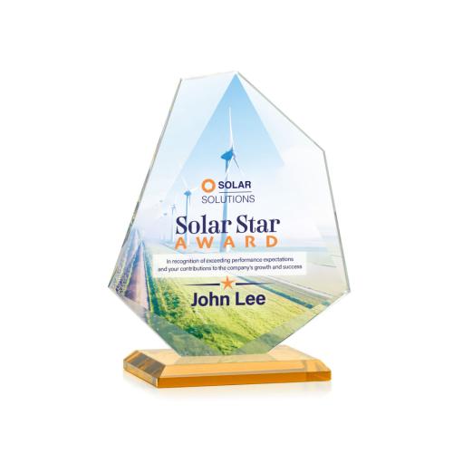 Corporate Awards - Glass Awards - Colored Glass Awards - Picton Full Color Amber Abstract / Misc Crystal Award