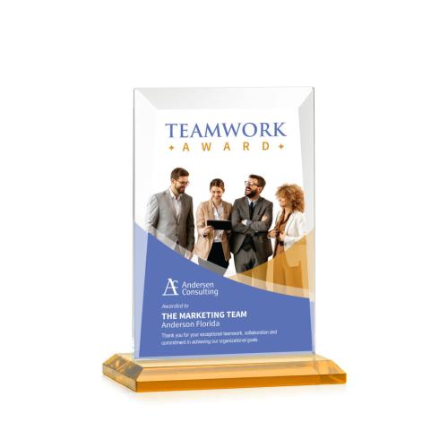 Corporate Awards - Glass Awards - Colored Glass Awards - Sullivan Full Color Amber Rectangle Crystal Award
