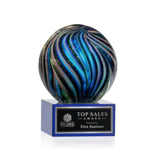 Corporate Awards - Modern Awards - Malton Blue on Hancock Base Spheres Glass Award