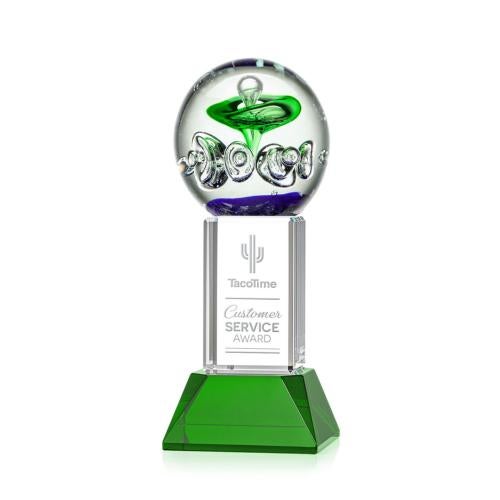 Corporate Awards - Modern Awards - Aquarius Green on Stowe Base Obelisk Glass Award
