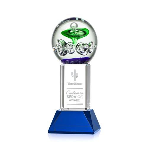 Corporate Awards - Modern Awards - Aquarius Blue on Stowe Base Obelisk Glass Award
