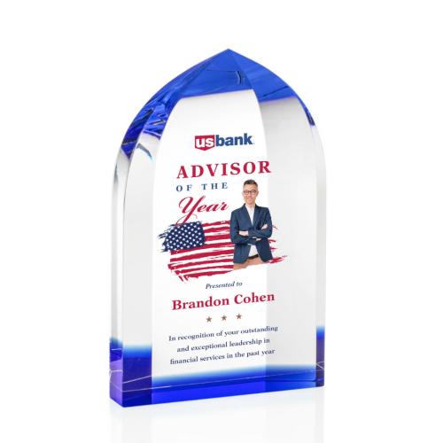 Corporate Awards - Glass Awards - Colored Glass Awards - Strobel Full Color Arch & Crescent Crystal Award