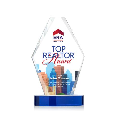 Corporate Awards - Glass Awards - Colored Glass Awards - Redding Full Color Blue Crystal Award