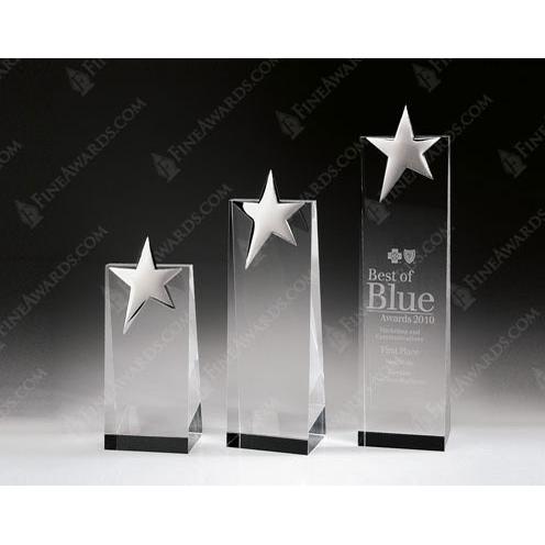 Corporate Awards - Crystal Awards - Obelisk Tower Awards - Clear Crystal Top Star Award