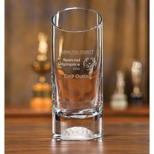 Corporate Awards - Crystal Awards - Vase and Bowl Awards - Crystal Fairway Slanted Vase with Golf Ball Bottom