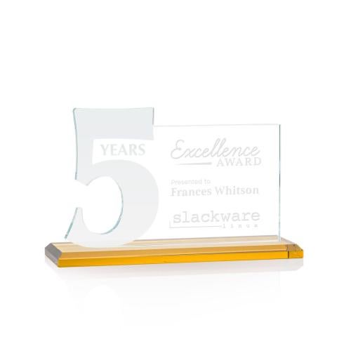 Corporate Awards - Glass Awards - Colored Glass Awards - Hazelton Amber Number Crystal Award