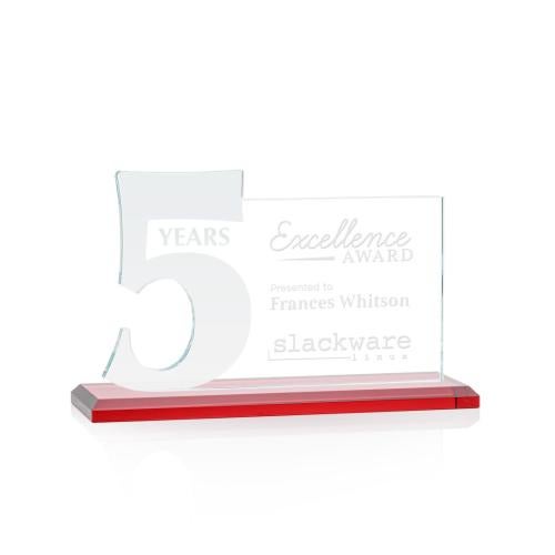 Corporate Awards - Crystal Awards - Colored Crystal - Red Crystal Awards - Hazelton Red Number Crystal Award
