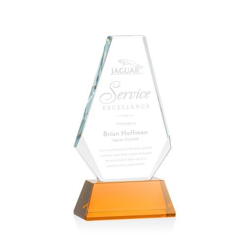 Corporate Awards - Glass Awards - Colored Glass Awards - Kingsley Amber on Newhaven Base Crystal Award