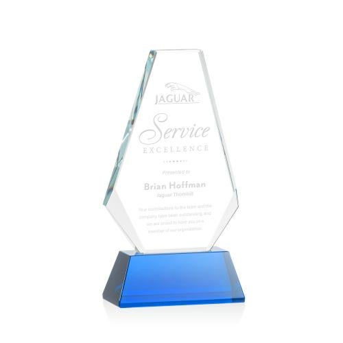 Corporate Awards - Glass Awards - Colored Glass Awards - Kingsley Blue on Newhaven Base Crystal Award