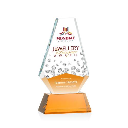 Corporate Awards - Glass Awards - Colored Glass Awards - Kingsley Full Color Amber Crystal Award