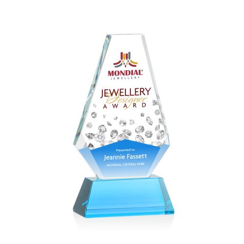 Corporate Awards - Full Color Awards - Kingsley Full Color Sky Blue on Newhaven Base Crystal Award