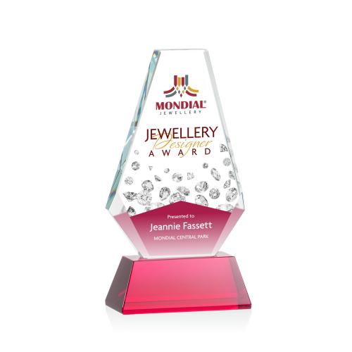 Corporate Awards - Crystal Awards - Colored Crystal - Red Crystal Awards - Kingsley Full Color Red on Newhaven Base Crystal Award