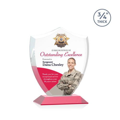 Corporate Awards - Crystal Awards - Colored Crystal - Red Crystal Awards - Scudo Shield Full Color Red Abstract / Misc Crystal Award