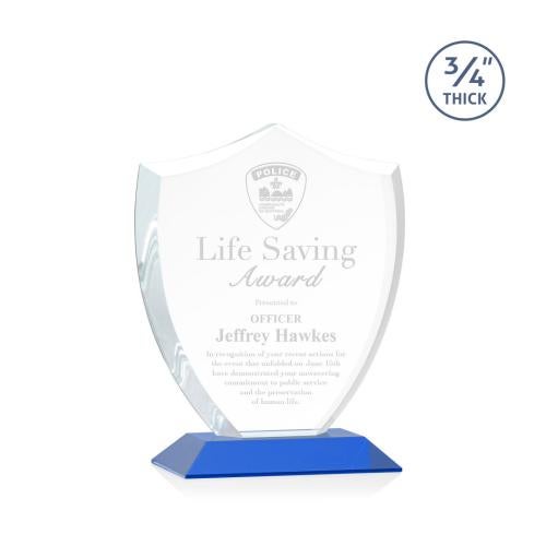 Corporate Awards - Glass Awards - Colored Glass Awards - Scudo Shield Blue Abstract / Misc Crystal Award