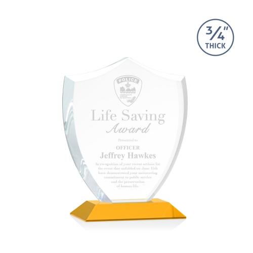 Corporate Awards - Glass Awards - Colored Glass Awards - Scudo Shield Amber Abstract / Misc Crystal Award
