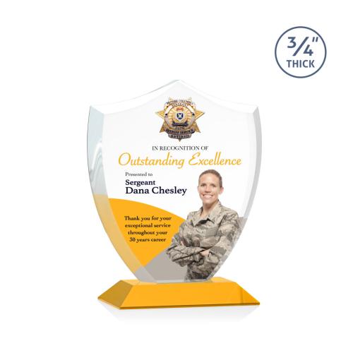 Corporate Awards - Glass Awards - Colored Glass Awards - Scudo Shield Full Color Amber Abstract / Misc Crystal Award