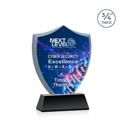 Corporate Awards - Award Shapes - Shield Awards - Scudo Shield Full Color Black on Newhaven Abstract / Misc Crystal Award