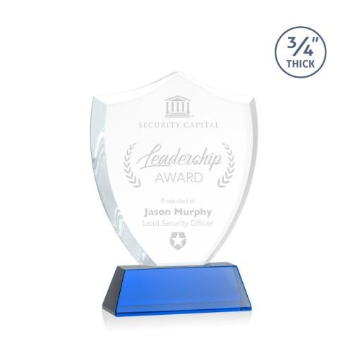 Corporate Awards - Glass Awards - Colored Glass Awards - Scudo Shield Blue on Newhaven Abstract / Misc Crystal Award