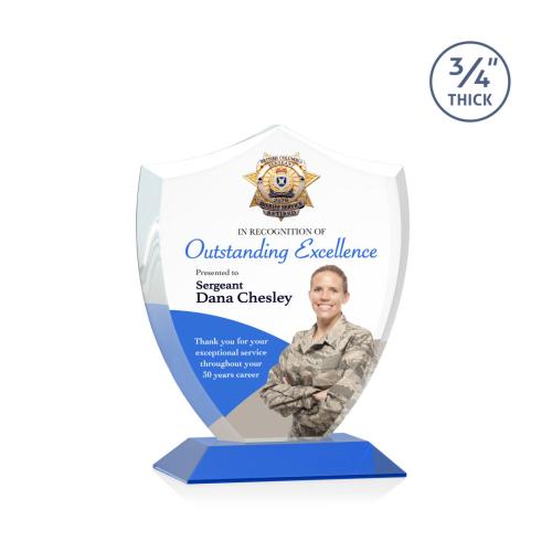 Corporate Awards - Glass Awards - Colored Glass Awards - Scudo Shield Full Color Blue Abstract / Misc Crystal Award
