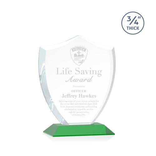 Corporate Awards - Glass Awards - Colored Glass Awards - Scudo Shield Green Abstract / Misc Crystal Award