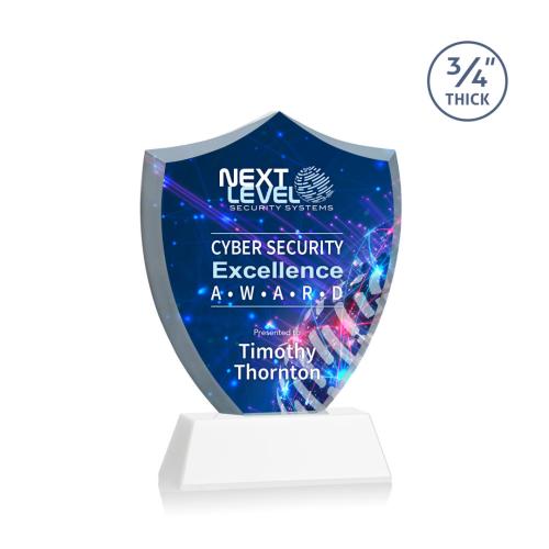 Corporate Awards - Award Shapes - Shield Awards - Scudo Shield Full Color White on Newhaven Abstract / Misc Crystal Award