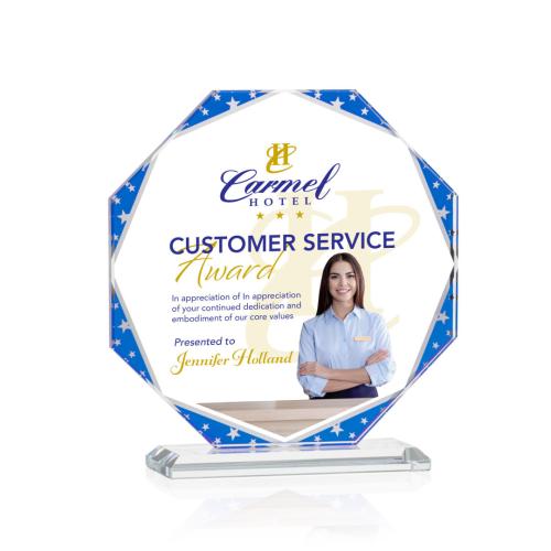 Corporate Awards - Glass Awards - Colored Glass Awards - Mystique Octagon Full Color Star Crystal Award