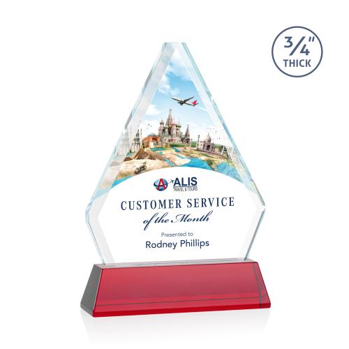 Corporate Awards - Crystal Awards - Colored Crystal - Red Crystal Awards - Fyreside Full Color  Red on Newhaven Crystal Award