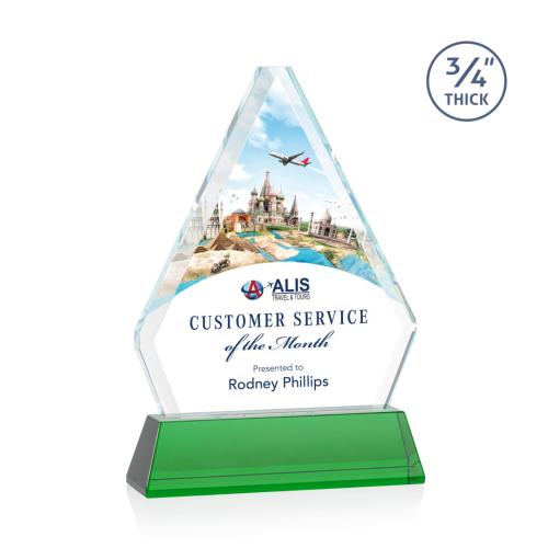 Corporate Awards - Glass Awards - Colored Glass Awards - Fyreside Full Color Green on Newhaven Crystal Award