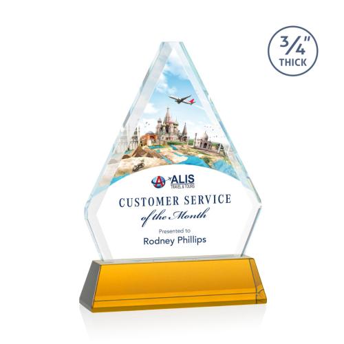 Corporate Awards - Glass Awards - Colored Glass Awards - Fyreside Full Color Amber on Newhaven Crystal Award