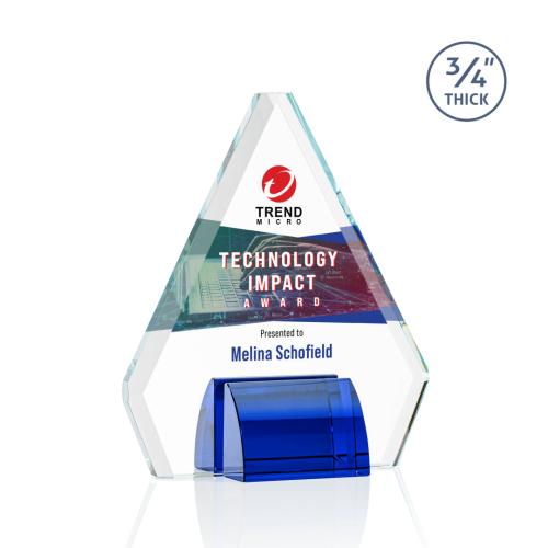Corporate Awards - Glass Awards - Colored Glass Awards - Roxborough Full Color Blue Crystal Award