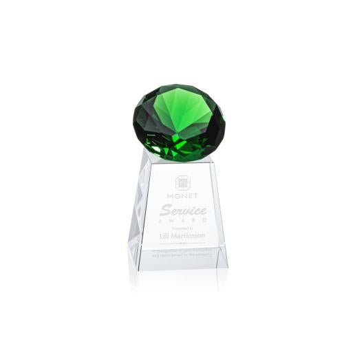 Corporate Awards - Glass Awards - Colored Glass Awards - Celestina Gemstone Emerald Crystal Award