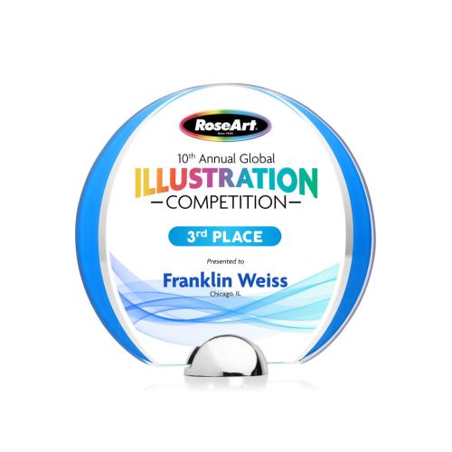 Corporate Awards - Glass Awards - Colored Glass Awards - Stanton Full Color Blue Circle Crystal Award