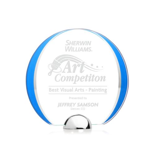Corporate Awards - Glass Awards - Colored Glass Awards - Stanton Blue Circle Crystal Award