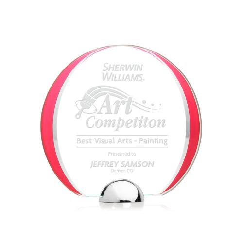 Corporate Awards - Crystal Awards - Colored Crystal - Red Crystal Awards - Stanton Red Circle Crystal Award